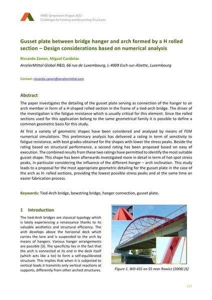 Gusset plate between bridge hanger and arch formed by a H rolled section – Design considerations based on numerical analysis