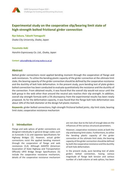 Experimental study on the cooperative slip/bearing limit state of high-strength bolted frictional girder connection