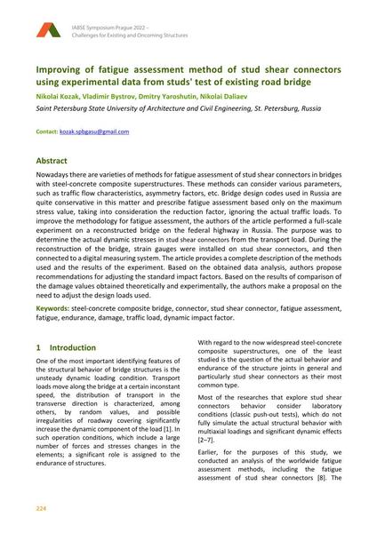  Improving of fatigue assessment method of stud shear connectors using experimental data from studs' test of existing road bridge