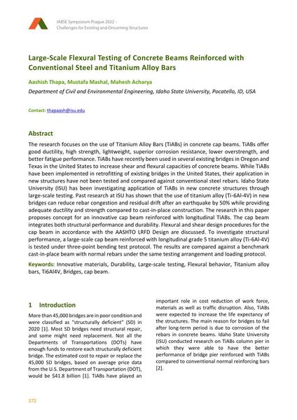  Large-Scale Flexural Testing of Concrete Beams Reinforced with Conventional Steel and Titanium Alloy Bars