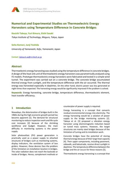  Numerical and Experimental Studies on Thermoelectric Energy Harvesters using Temperature Difference in Concrete Bridges