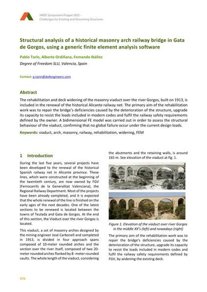  Structural analysis of a historical masonry arch railway bridge in Gata de Gorgos, using a generic finite element analysis software