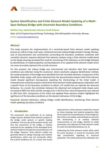  System Identification and Finite Element Model Updating of a Multi- Span Railway Bridge with Uncertain Boundary Conditions