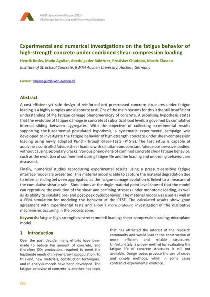  Experimental and numerical investigations on the fatigue behavior of high-strength concrete under combined shear-compression loading