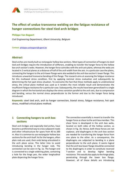 The effect of undue transverse welding on the fatigue resistance of hanger connections for steel tied arch bridges