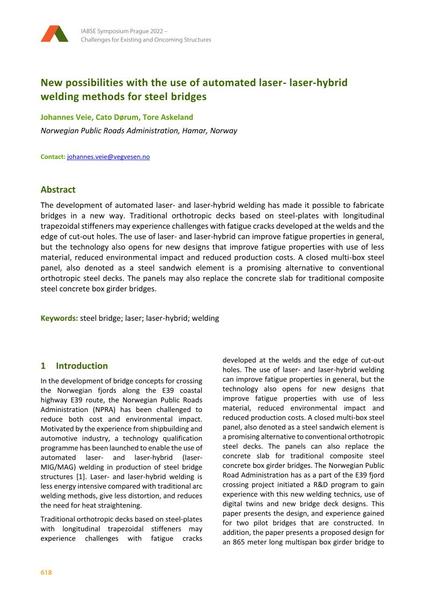  New possibilities with the use of automated laser- laser-hybrid welding methods for steel bridges
