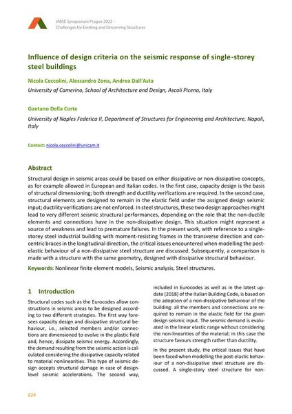  Influence of design criteria on the seismic response of single-storey steel buildings