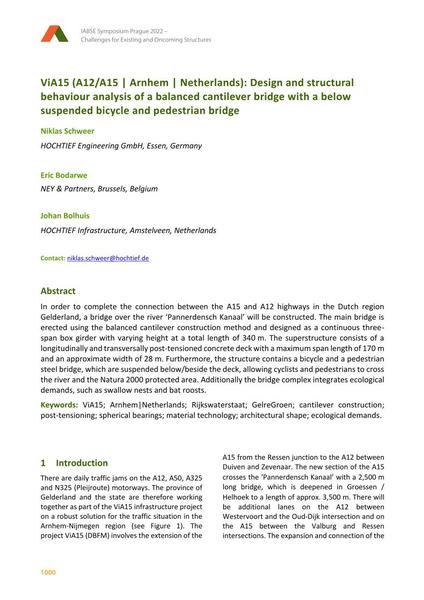  ViA15 (A12/A15 | Arnhem | Netherlands): Design and structural behaviour analysis of a balanced cantilever bridge with a below suspended bicycle and pedestrian bridge