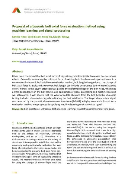  Proposal of ultrasonic bolt axial force evaluation method using machine learning and signal processing