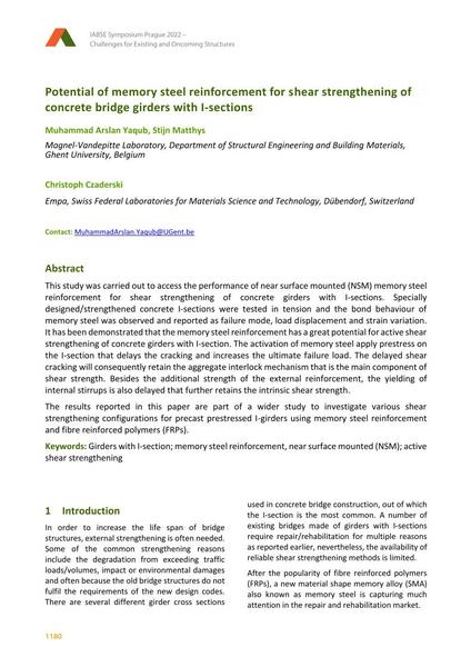  Potential of memory steel reinforcement for shear strengthening of concrete bridge girders with I-sections