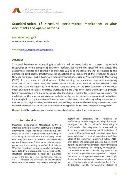  Standardization of structural performance monitoring: existing documents and open questions