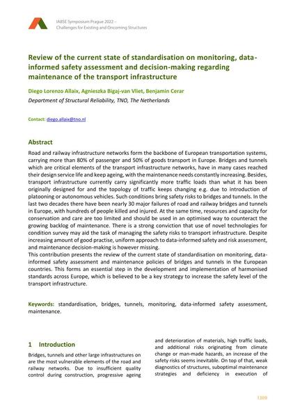 Review of the current state of standardisation on monitoring, data-informed safety assessment and decision-making regarding maintenance of the transport infrastructure