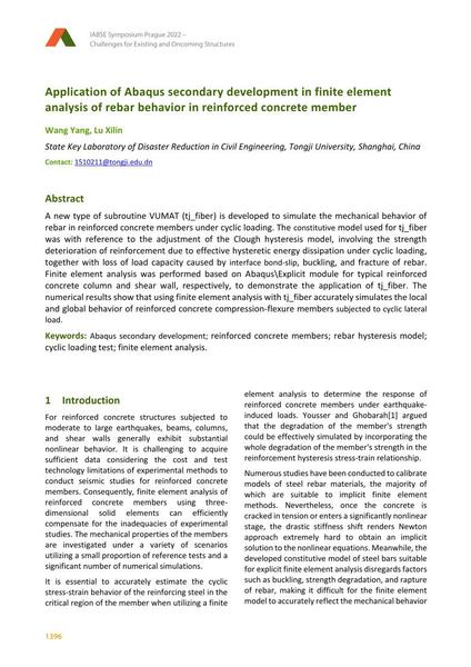  Application of Abaqus secondary development in finite element analysis of rebar behavior in reinforced concrete member