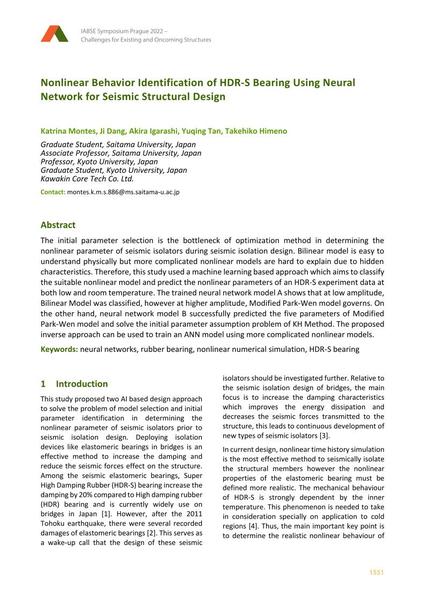  Nonlinear Behavior Identification of HDR-S Bearing Using Neural Network for Seismic Structural Design