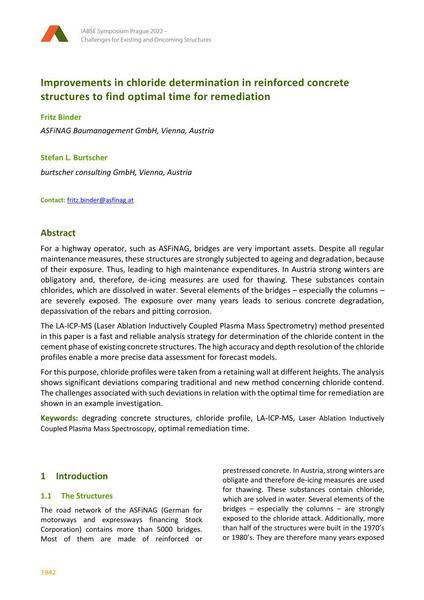  Improvements in chloride determination in reinforced concrete structures to find optimal time for remediation