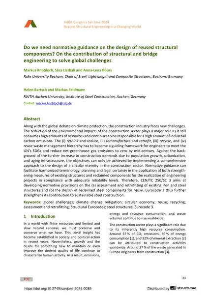  Do we need normative guidance on the design of reused structural components? On the contribution of structural and bridge engineering to solve global challenges