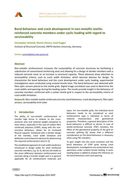  Bond behaviour and crack development in non-metallic textile- reinforced concrete members under cyclic loading with regard to serviceability