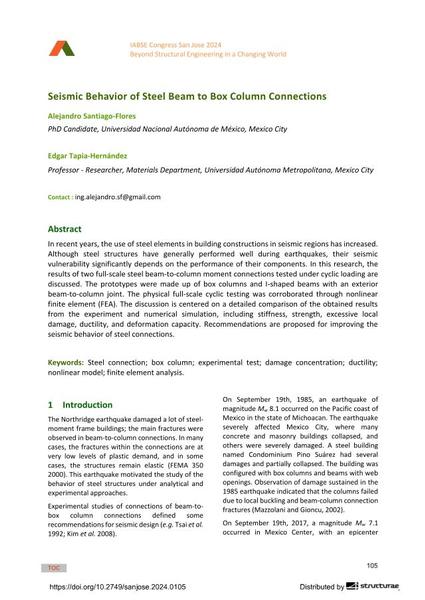  Seismic Behavior of Steel Beam to Box Column Connections