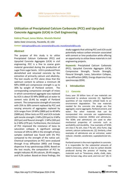  Utilization of Precipitated Calcium Carbonate (PCC) and Upcycled Concrete Aggregate (UCA) in Civil Engineering