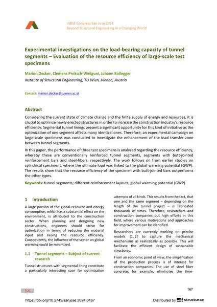  Experimental investigations on the load-bearing capacity of tunnel segments – Evaluation of the resource efficiency of large-scale test specimens