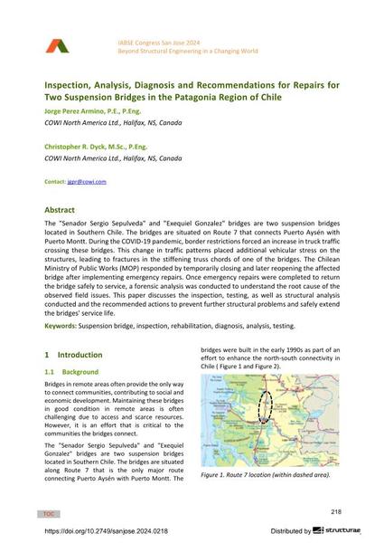  Inspection, Analysis, Diagnosis and Recommendations for Repairs for Two Suspension Bridges in the Patagonia Region of Chile