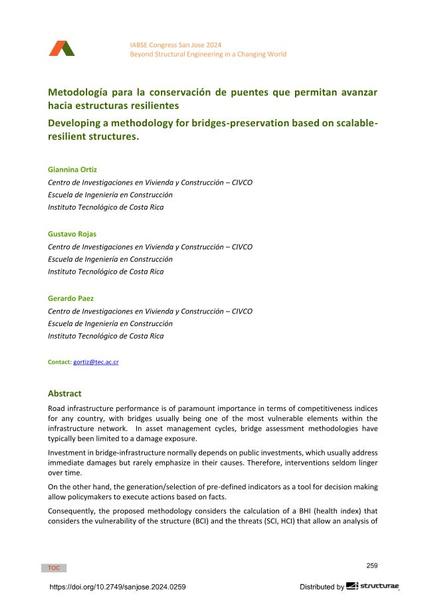  Metodología para la conservación de puentes que permitan avanzar hacia estructuras resilientes