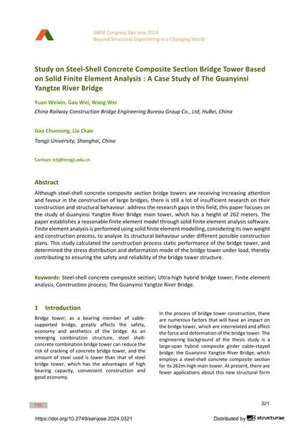  Study on Steel-Shell Concrete Composite Section Bridge Tower Based on Solid Finite Element Analysis : A Case Study of The Guanyinsi Yangtze River Bridge