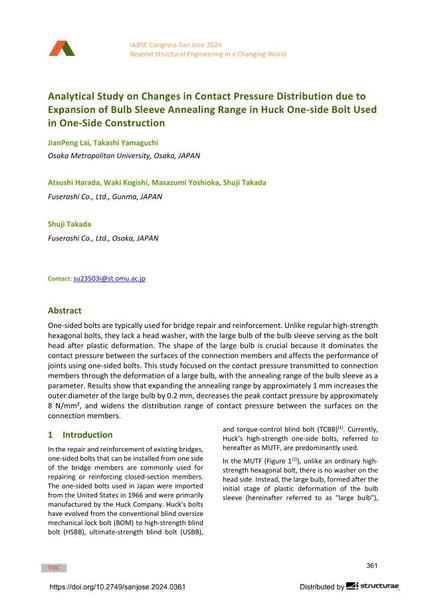  Analytical Study on Changes in Contact Pressure Distribution due to Expansion of Bulb Sleeve Annealing Range in Huck One-side Bolt Used in One-Side Construction