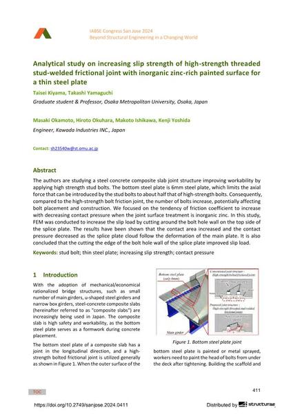  Analytical study on increasing slip strength of high-strength threaded stud-welded frictional joint with inorganic zinc-rich painted surface for a thin steel plate