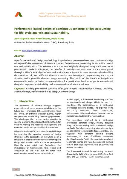  Performance-based design of continuous concrete bridge accounting for life-cycle analysis and sustainability