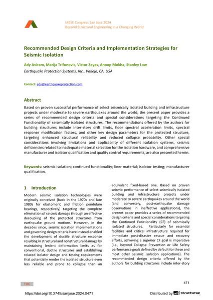  Recommended Design Criteria and Implementation Strategies for Seismic Isolation