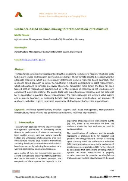  Resilience-based decision making for transportation infrastructure