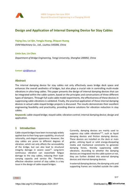  Design and Application of Internal Damping Device for Stay Cables