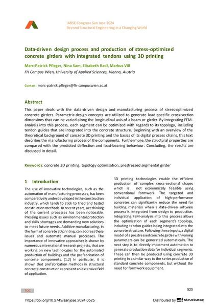  Data-driven design process and production of stress-optimized concrete girders with integrated tendons using 3D printing