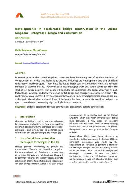  Developments in accelerated bridge construction in the United Kingdom – integrated design and construction