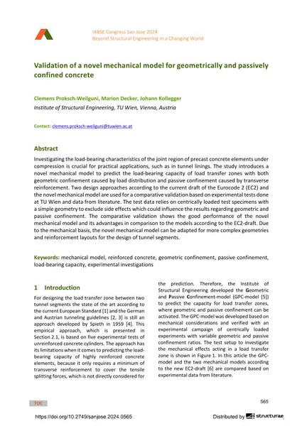  Validation of a novel mechanical model for geometrically and passively confined concrete