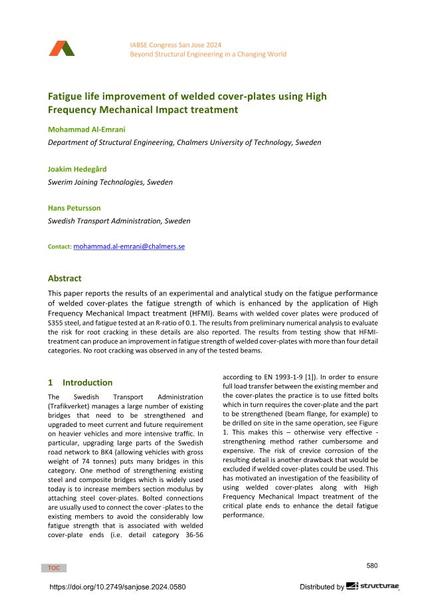  Fatigue life improvement of welded cover-plates using High Frequency Mechanical Impact treatment