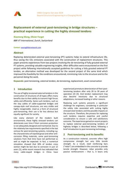  Replacement of external post-tensioning in bridge structures – practical experience in cutting the highly stressed tendons