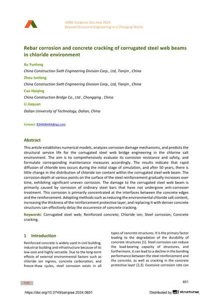  Rebar corrosion and concrete cracking of corrugated steel web beams in chloride environment