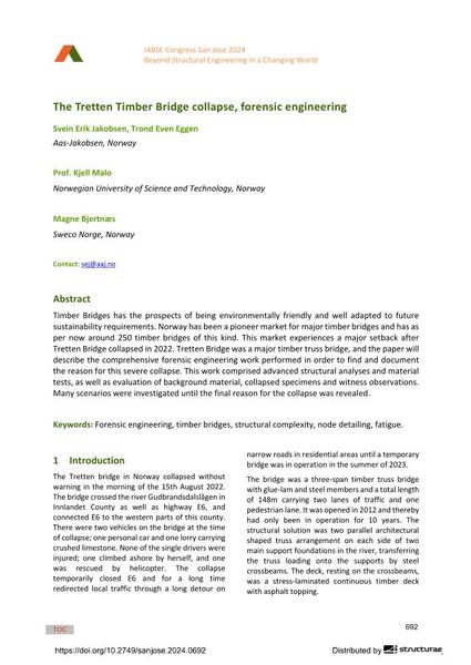 The Tretten Timber Bridge collapse, forensic engineering