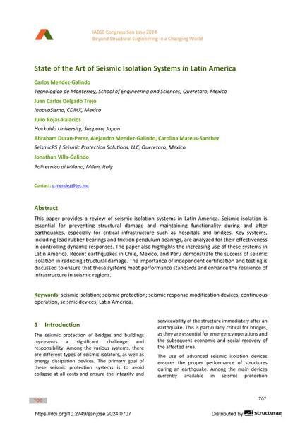  State of the Art of Seismic Isolation Systems in Latin America