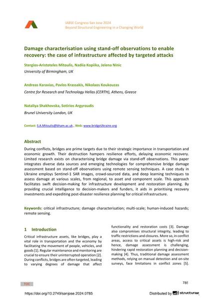  Damage characterisation using stand-off observations to enable recovery: the case of infrastructure affected by targeted attacks