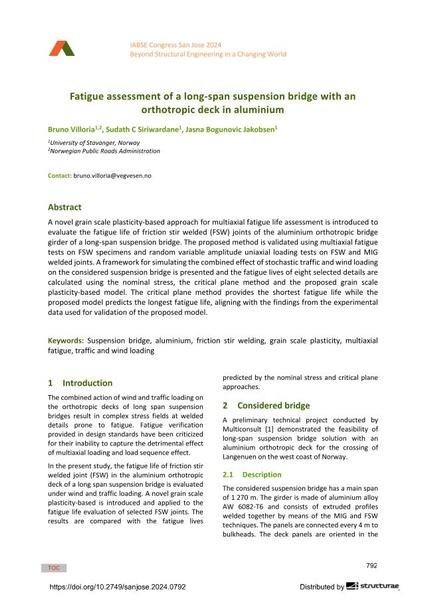  Fatigue assessment of a long-span suspension bridge with an orthotropic deck in aluminium