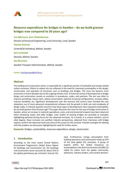  Resource expenditure for bridges in Sweden – do we build greener bridges now compared to 50 years ago?