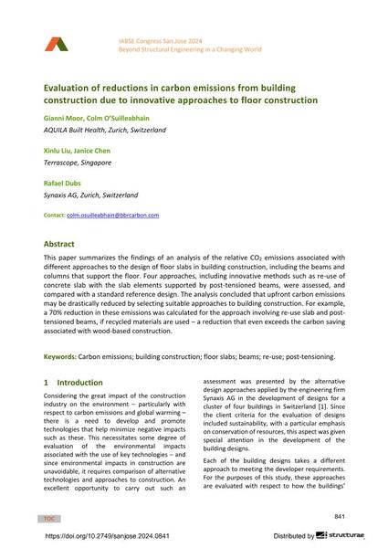  Evaluation of reductions in carbon emissions from building construction due to innovative approaches to floor construction