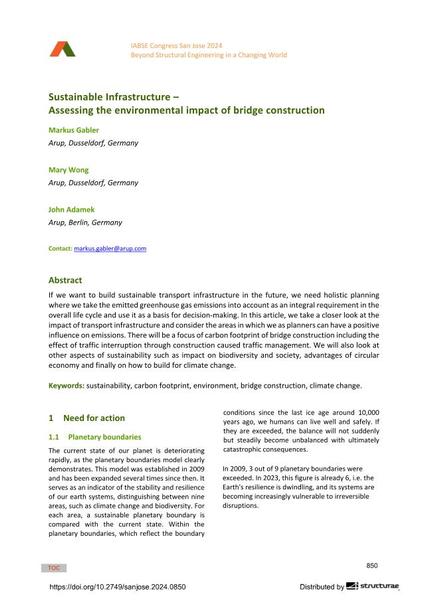  Sustainable Infrastructure – Assessing the environmental impact of bridge construction