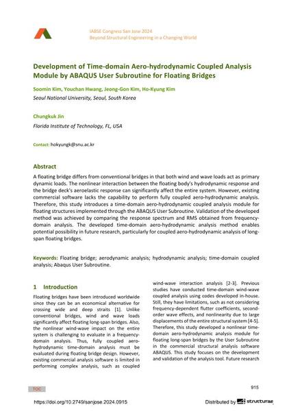  Development of Time-domain Aero-hydrodynamic Coupled Analysis Module by ABAQUS User Subroutine for Floating Bridges