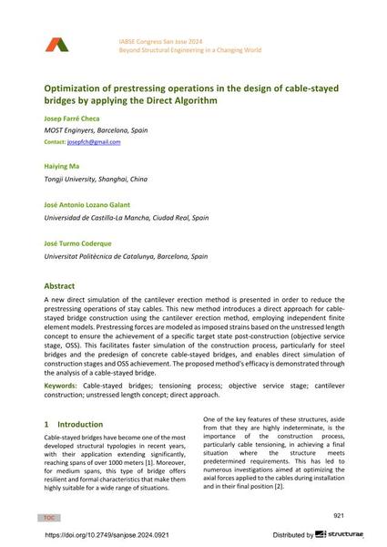  Optimization of prestressing operations in the design of cable-stayed bridges by applying the Direct Algorithm