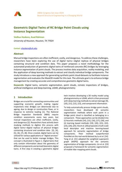  Geometric Digital Twins of RC Bridge Point Clouds using Instance Segmentation