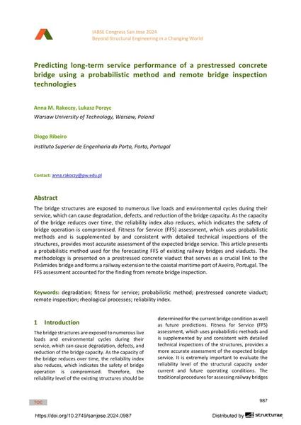  Predicting long-term service performance of a prestressed concrete bridge using a probabilistic method and remote bridge inspection technologies